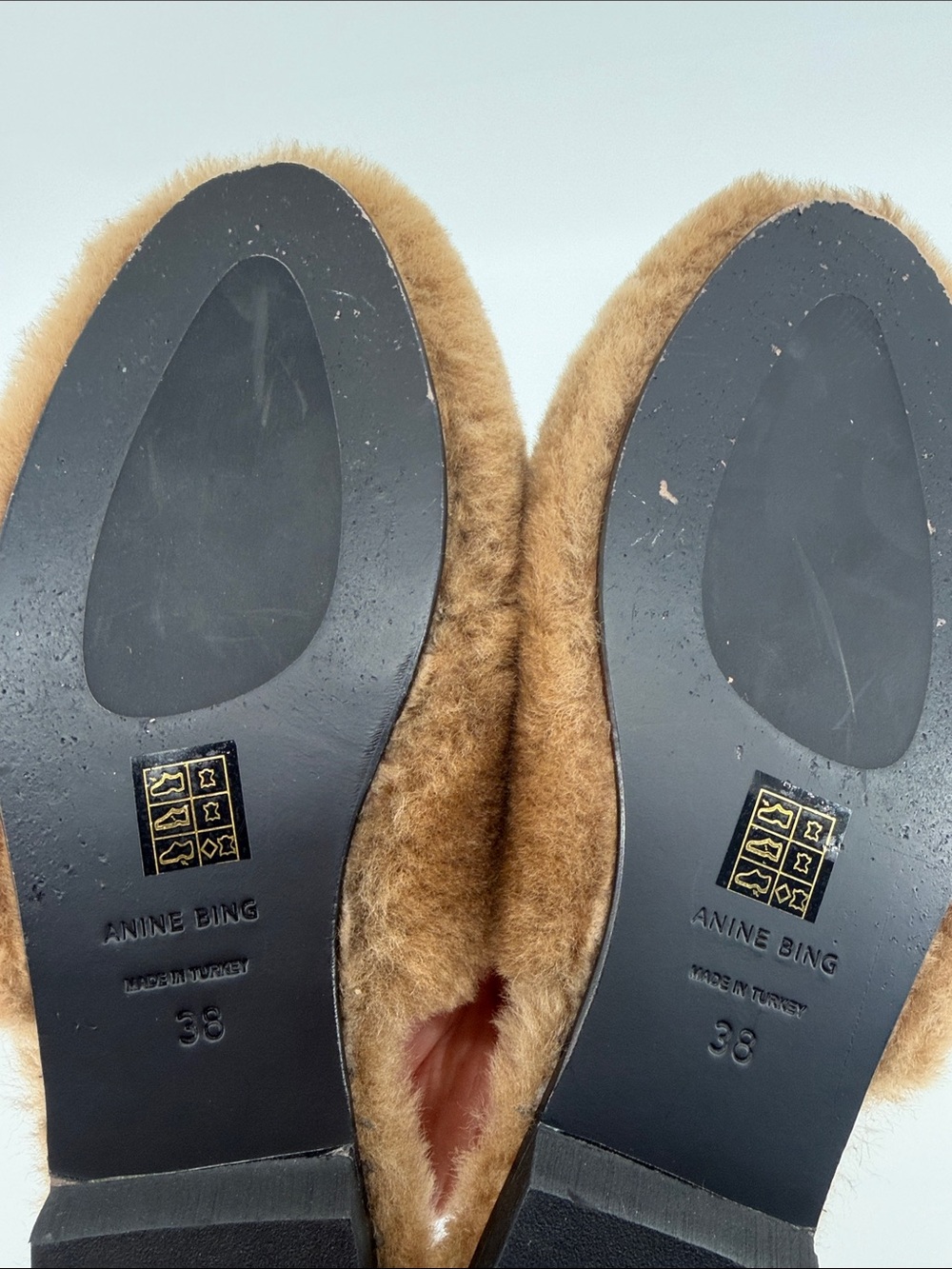 Anine Bing Shearling Mules in Yellow Gold 38 S90 - Picture 6 of 7
